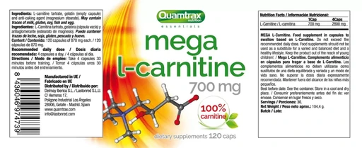 Quamtrax - Mega L-Carnitine (700mg) 120 caps 