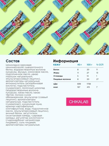 CHIKALAB Батончик глазированный вафельный со вкусом "Шоколадно-ореховый десерт" 40 г 