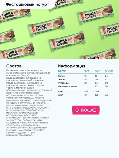 CHIKALAB Батончик глазированный Фисташковый йогурт 60 г 