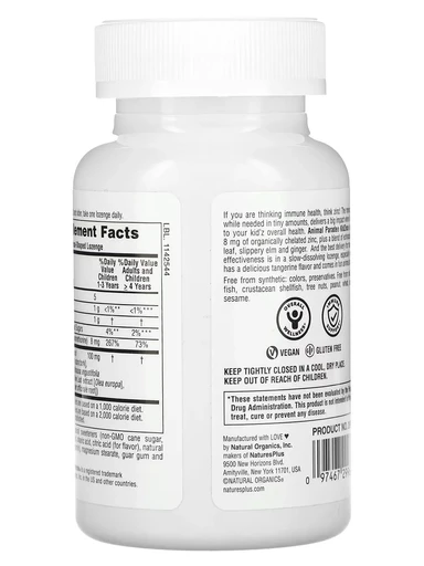 Nature's Plus Animal Parade Kid Zinc Lozenges, Tangerine Flavor 90 