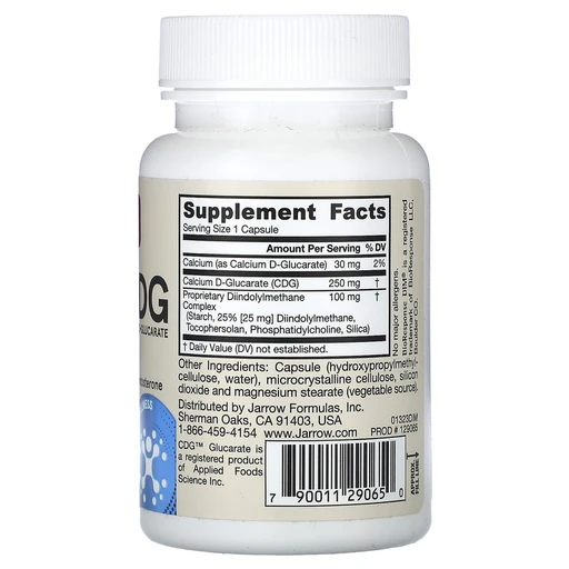 Jarrow Formulas DIM + CDG, Дииндолилметан + Д-глюкарат кальция, 30 вегетарианских капсул 