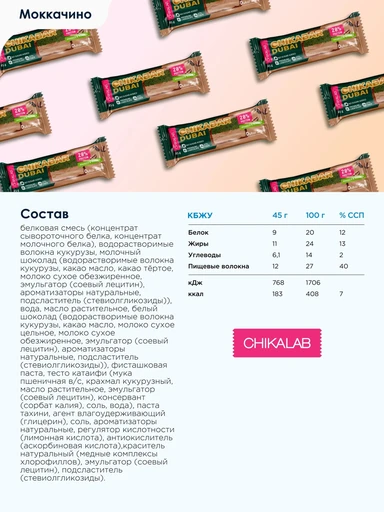 CHIKALAB Батончик глазированный Моккачино с фисташкой и хрустящим тестом 45 г 
