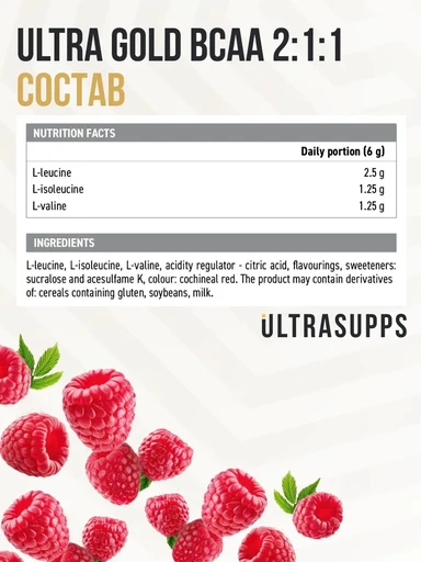 ULTRASUPPS Ultra Gold BCAA 2:1:1 300 г - малина 