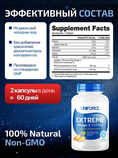 UNIFORSE Extreme Omega-3 1200 90 капсул 