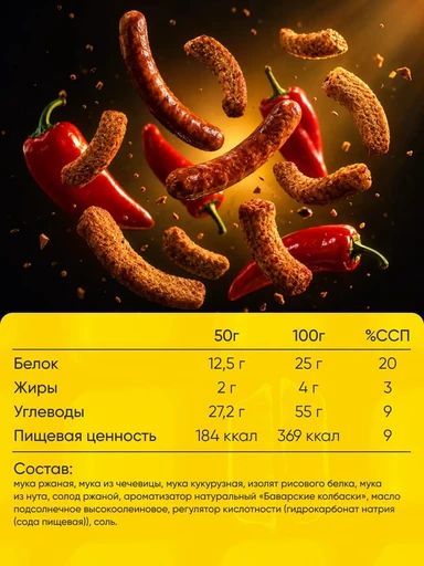 BOMBBAR Протеиновые сухарики со вкусом "Баварские колбаски с перцем" 50 г 
