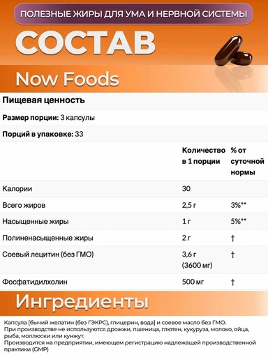NOW Lecithin 1200 мг 100 гел.капс 