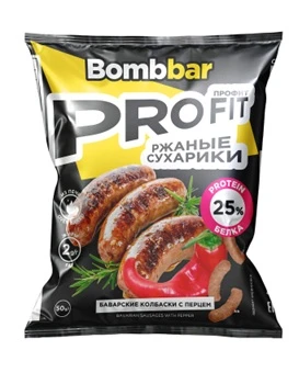 BOMBBAR Протеиновые сухарики со вкусом "Баварские колбаски с перцем" 50 г