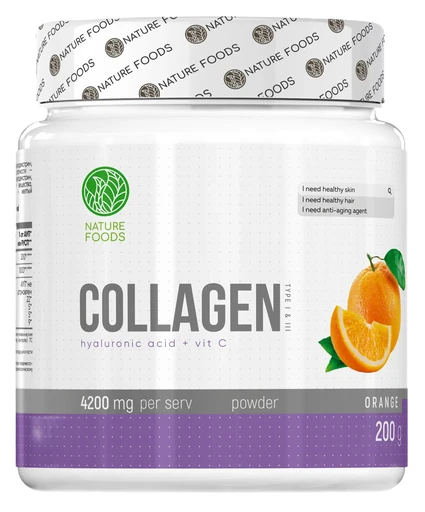 Nature Foods Collagen + Hyaluronic acid + Vit C 200 г - апельсин