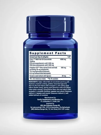 Life Extension Super Omega-3 EPA/DHA Fish Oil Sesame Lignans & Olive Extract 60 softgels 