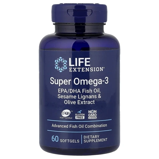 Life Extension Super Omega-3 EPA/DHA Fish Oil Sesame Lignans & Olive Extract 60 softgels