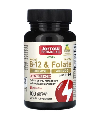 Jarrow Formulas Methyl B-12 & Methyl Folate, Метил В-12 и Метил Фолат, 100 жев таблеток