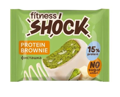 FitnesSHOCK Брауни глазированный 50 г - белый шоколад-фисташки
