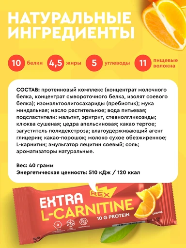 Protein Rex 25%  L-carnitine 40 г - апельсин 
