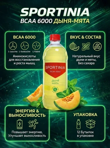 SPORTINIA Напиток BCAA 6000 500 мл - дыня-мята 