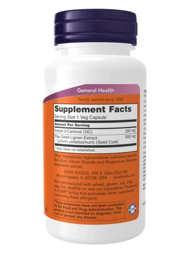 NOW Indole-3-Carbinol, 200 mg, 60 Veg Capsules 