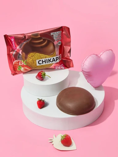 CHIKALAB Печенье глазированное с начинкой Клубника в шоколаде 60 гр. 