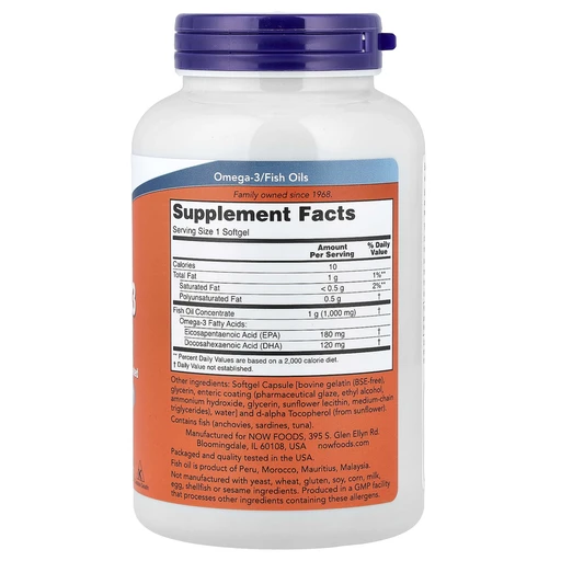 NOW OMEGA-3 ENTERIC 180 SGELS 