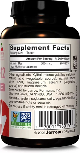 Jarrow Formulas Methyl B-12, Methylcobalamin 500 MCG, Метил В-12, Метилкобаламин, 500 мкг, 100 жев таблеток 