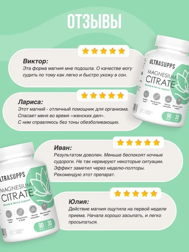 ULTRASUPPS Magnesium Citrate 90 мяг капс 