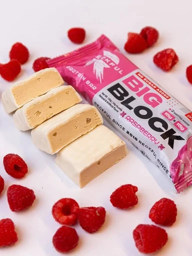 RECKFUL ® PROTEIN BAR - BIG BLOCK 100g 1 батончик 30г белка (Малина в белой глазури) 