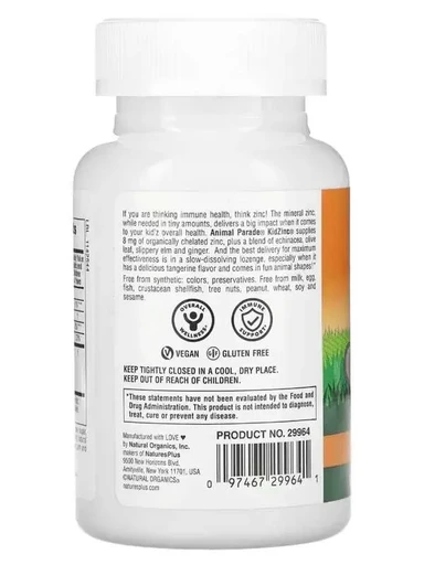 Nature's Plus Animal Parade Kid Zinc Lozenges, Tangerine Flavor 90 