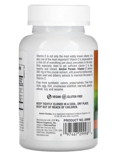 Nature's Plus Animal Parade VITAMIN C Chewable, Orange Juice Flavor 90 