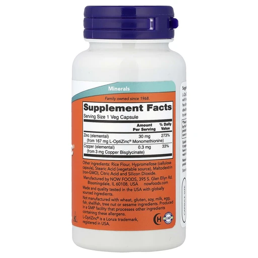 NOW L-OPTIZINC 30mg + COPPER 100 VCAPS 
