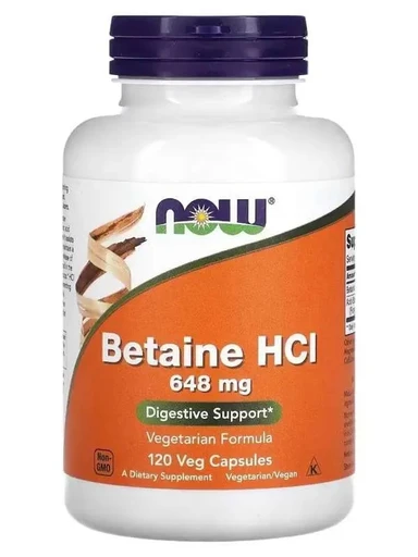 NOW Betaine HCL 648 мг 120 капс 
