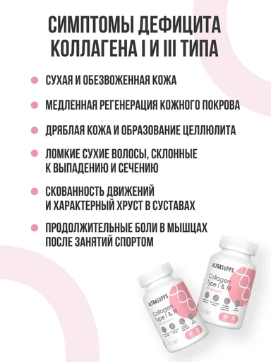 ULTRASUPPS Collagen Type I & III 90 капс 