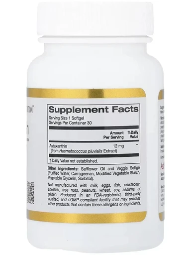 California Gold Nutrition Astaxanthin 12 mg 30 Veg Softgels 