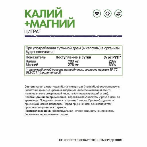 Natural Supp Калия цитрат + магния цитрат 60 капс. 