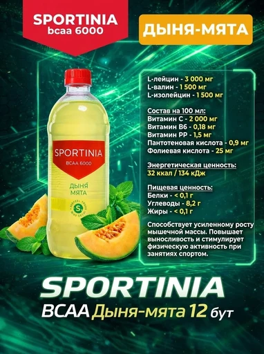 SPORTINIA Напиток BCAA 6000 500 мл - дыня-мята 