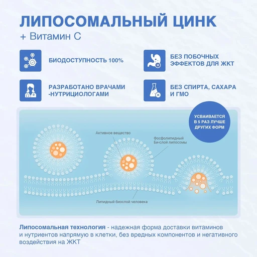 L'Vit Liposomal Zinc + Vitamin C, 60 капсул 