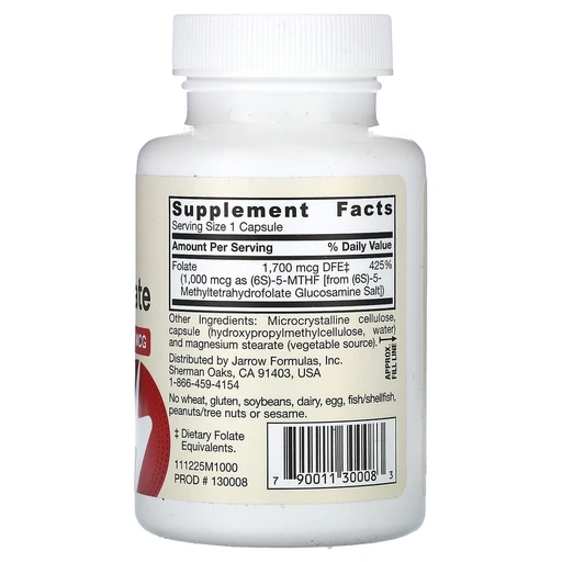 Jarrow Formulas Methyl Folate 1000 MCG, Метил Фолат 1000 мкг, 100 жев таблеток 