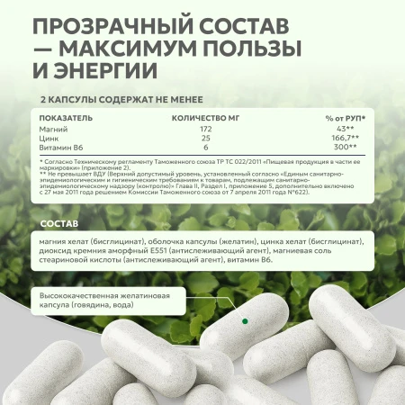 Natural Supp Цинка хелат + Магния хелат + Витамин В6 60 капс. 