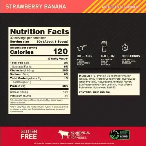 OPTIMUM NUTRITION 100% Whey Gold Standard 907 гр - клубника-банан 