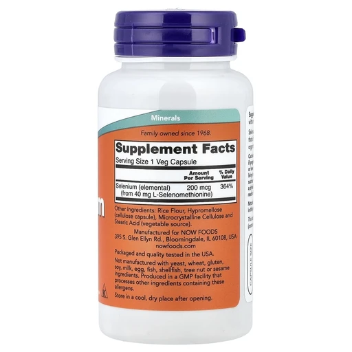 NOW Selenium 200 mcg Yeast Free, 90 капсул 